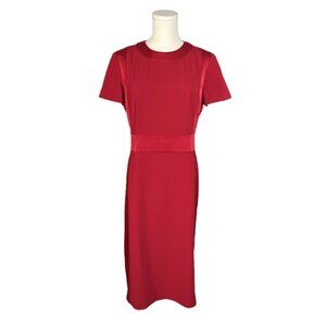 Paule Ka Paris Holiday Red Satin Panel Crew Neck Shift Dress Size 8